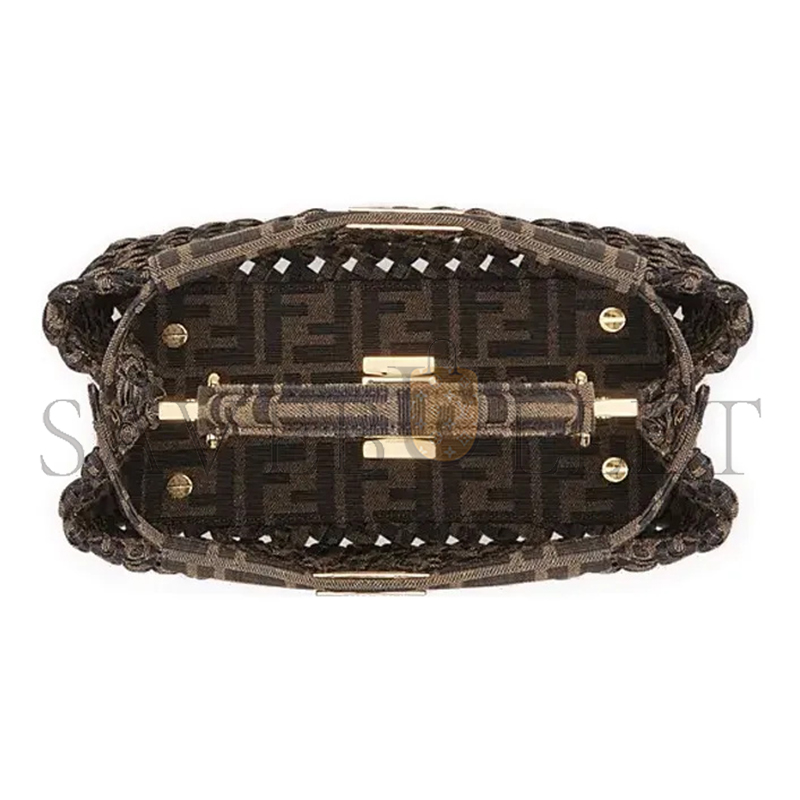 F**di peekaboo iconic gold buckle presbyopia logo ff pattern woven jacquard fabric crossbody handbag 8bn244abmrf0a6e (23*18*11cm)